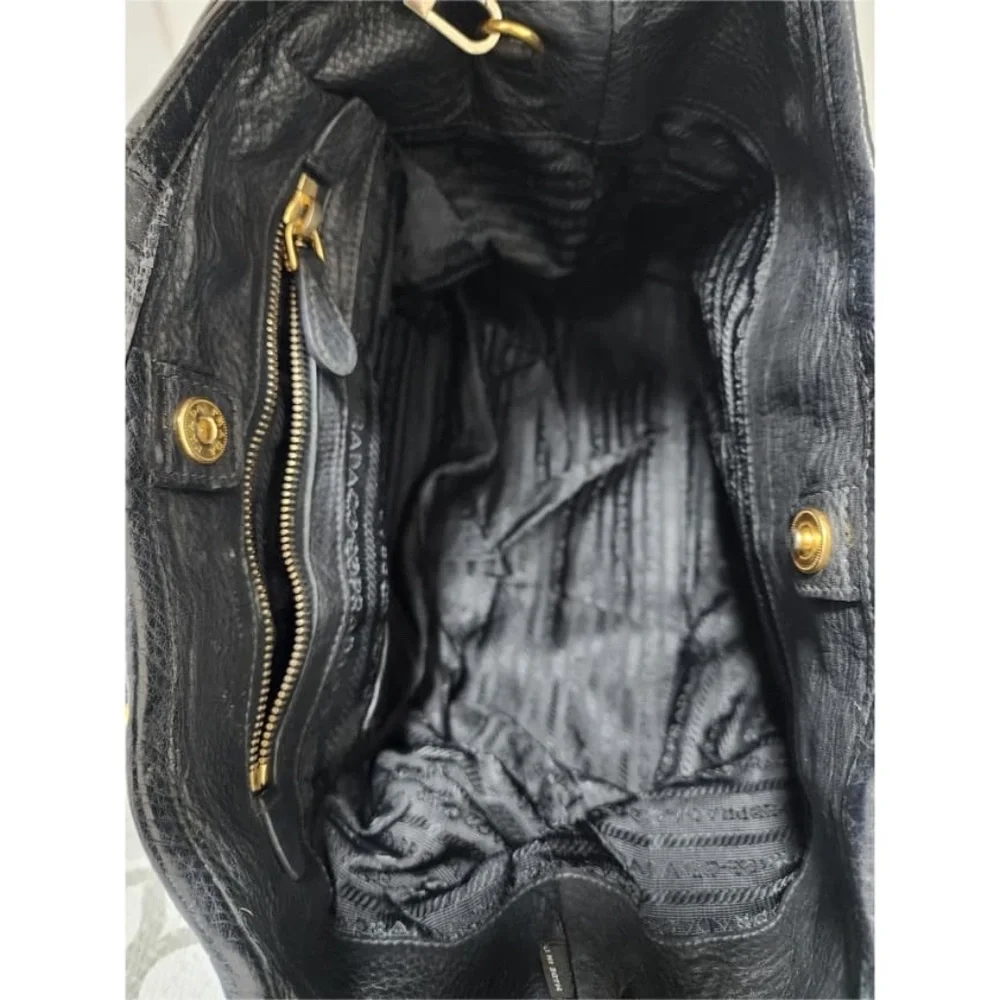 Authentic Prada Nylon and Leather Satchel Bag Black